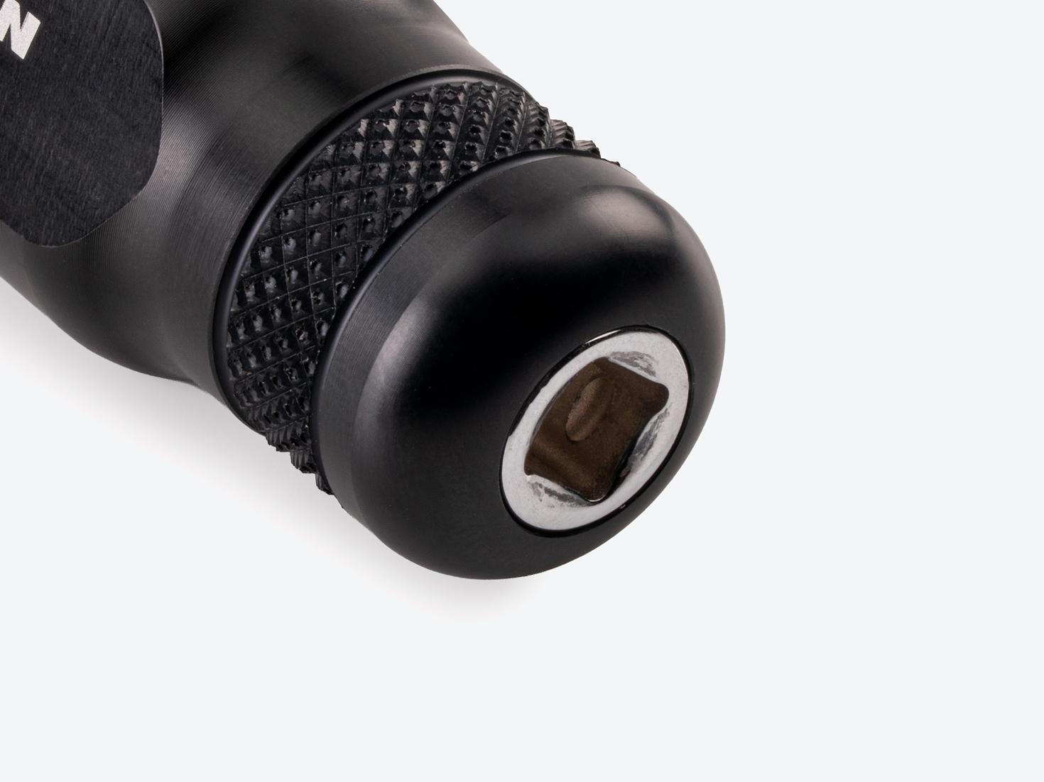 Close-up image of the 1/4 inch drive square on the end of the aluminum handle