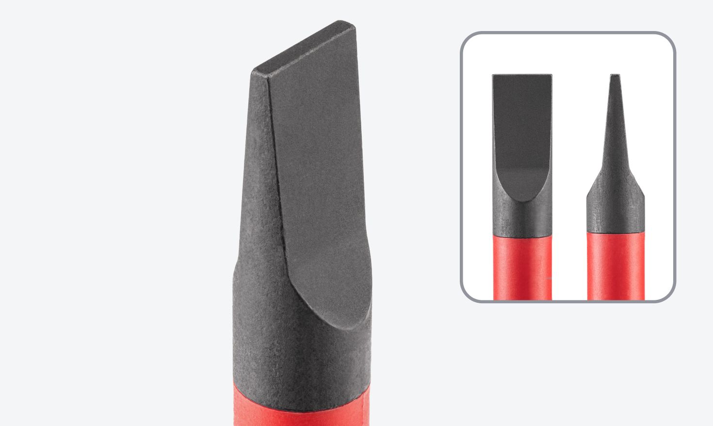 The tip of a slotted insulated screwdriver.