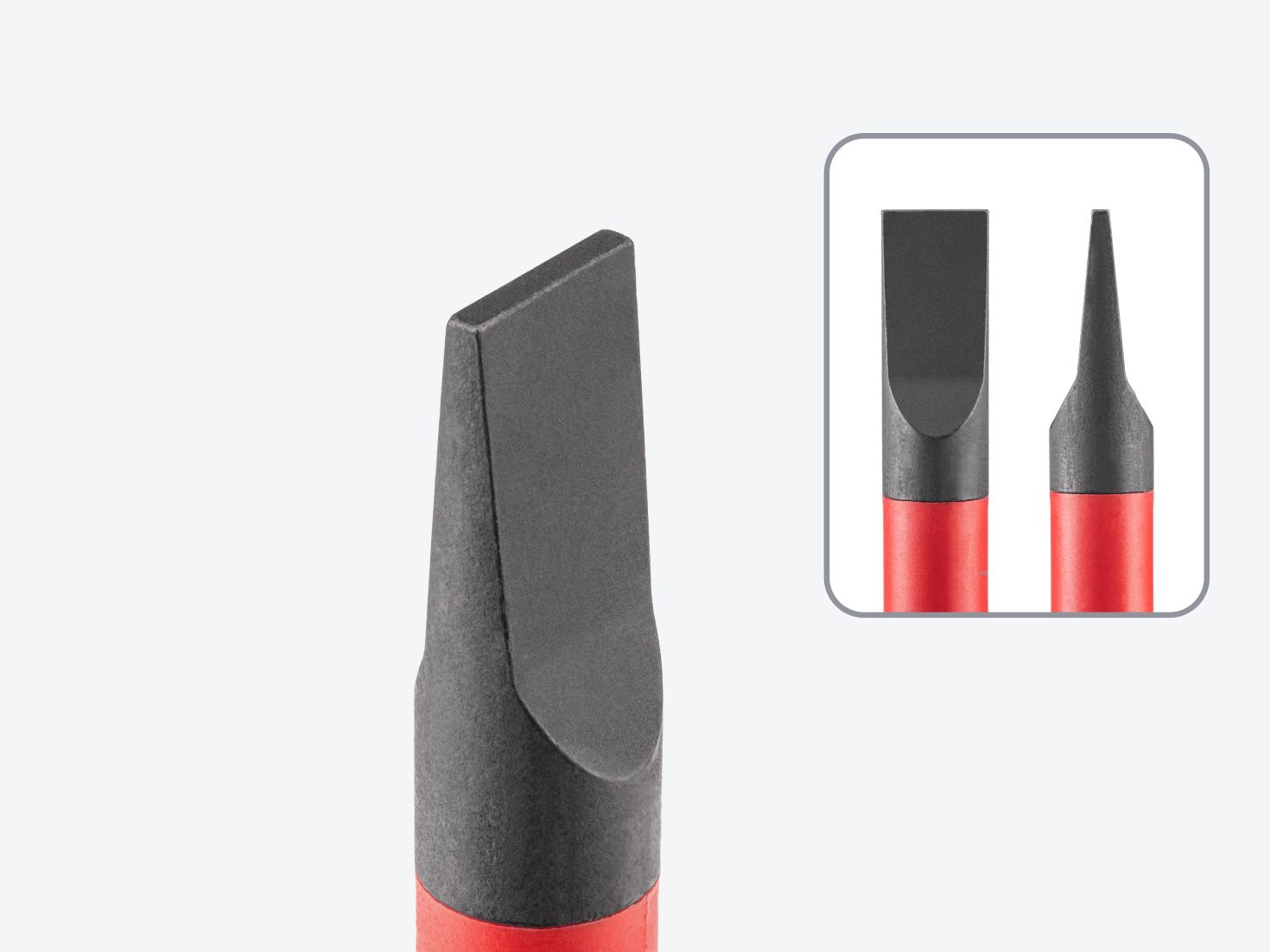 Close-up of a slotted insulated screwdriver tip