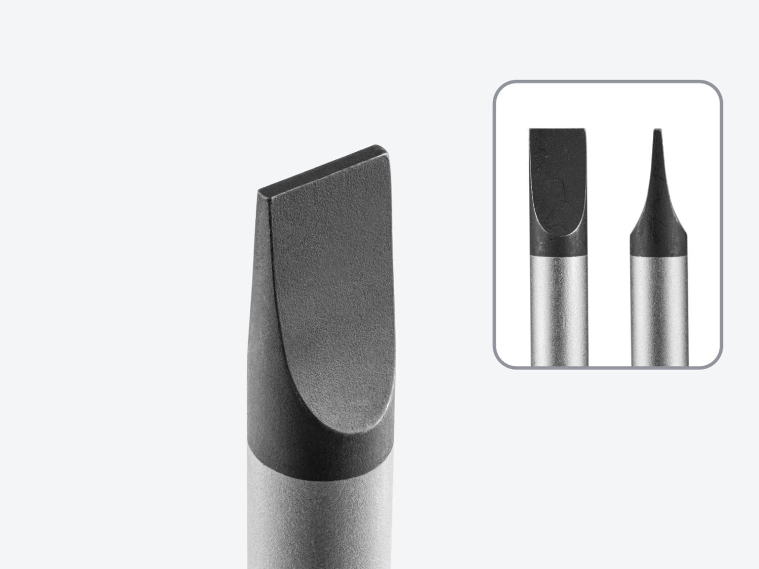 Close-up of a slotted screwdriver tip