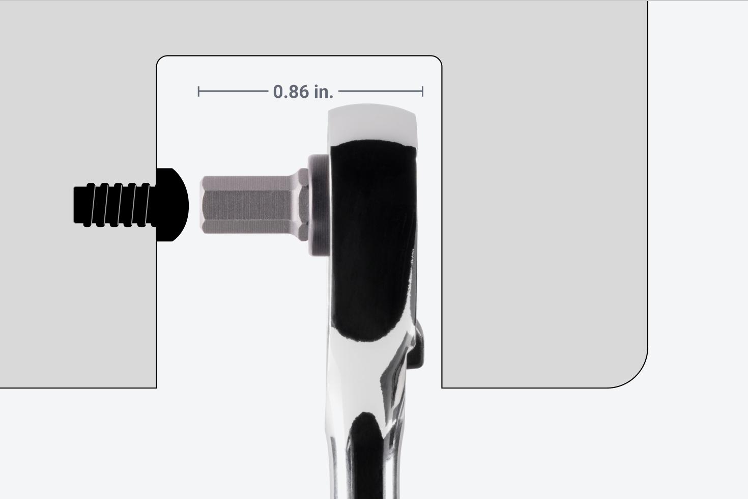 A graphic showing a 0.75 inch bit in a bit ratchet is 0.86 inches