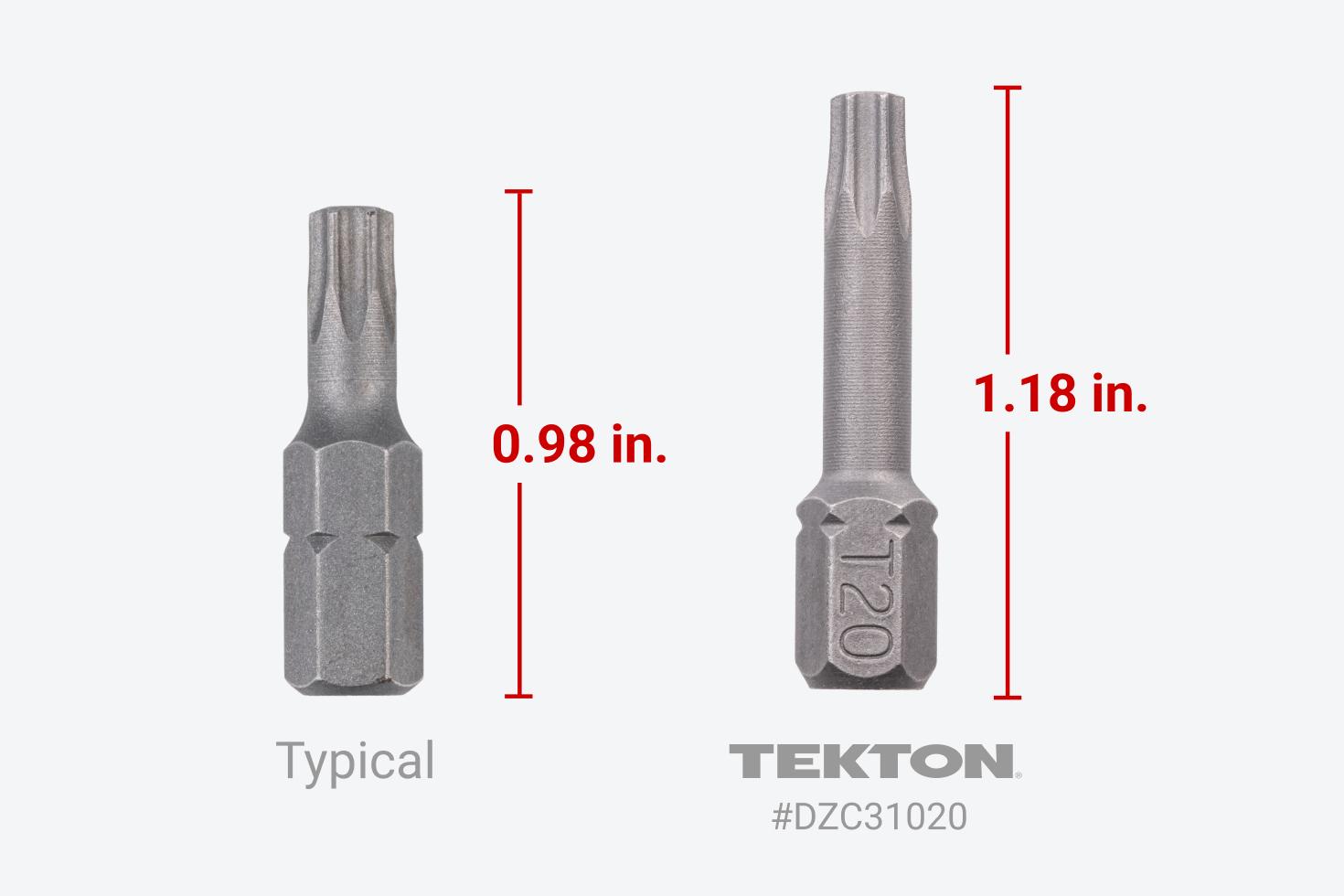 A typical bit is 0.98 inches, a Tekton bit is 1.18 inches
