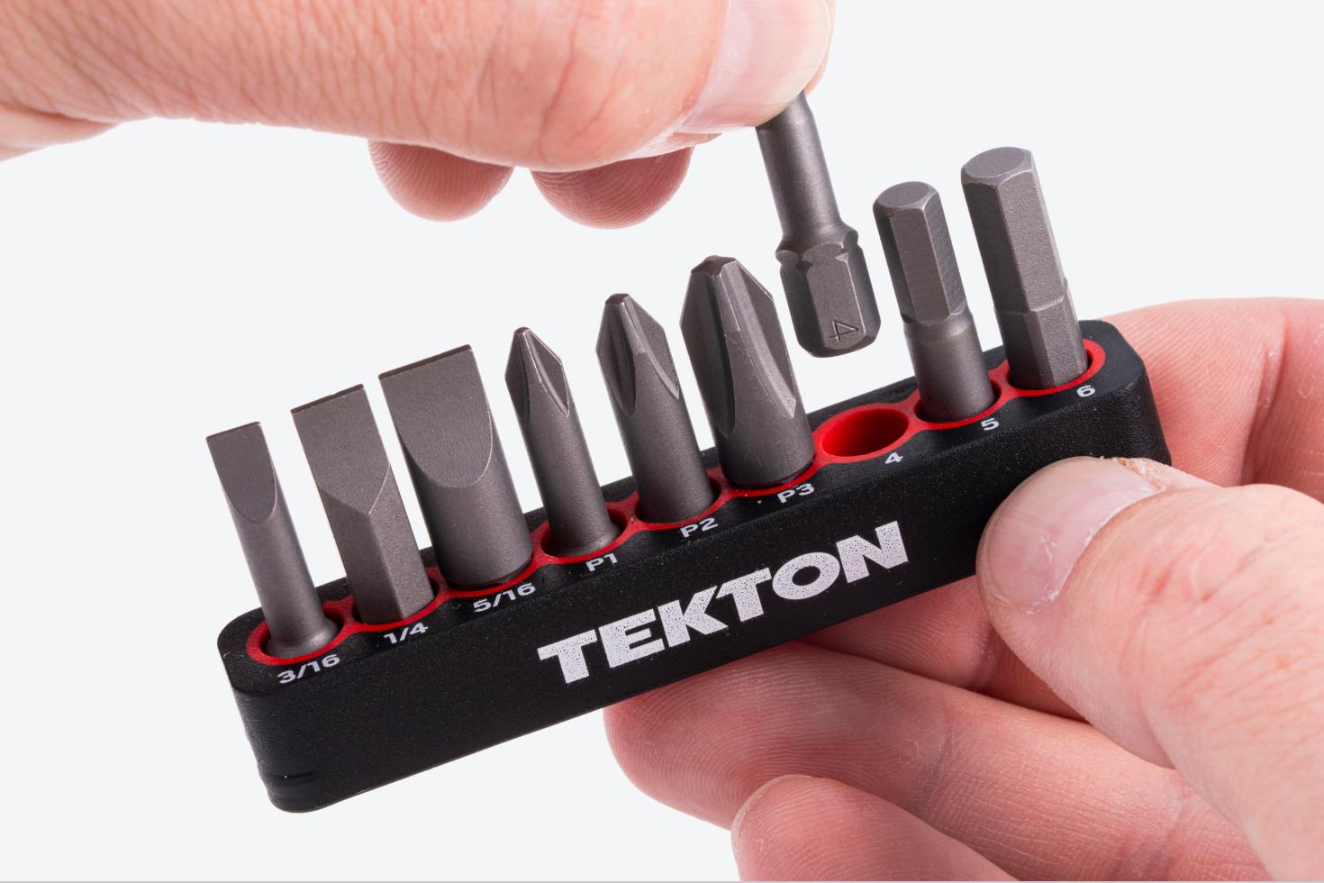 A 4 mm hex bit being removed from a rail.