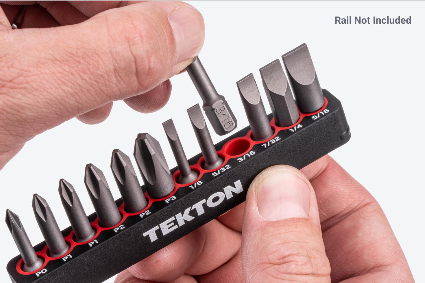 A 3/16 inch slotted bit being removed from a rail.