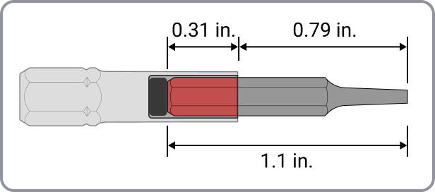 A Tekton 4 mm bit extends 0.79 inches beyond the bit holder.