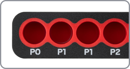 Sizes are printed on the rails for easy identification
