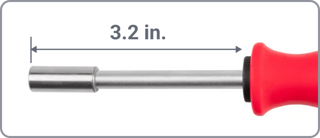 Graphic showing the exposed blade of the bit driver is 3.2 inches long