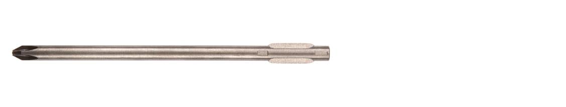 A silvery blade, darkened towards the tip.