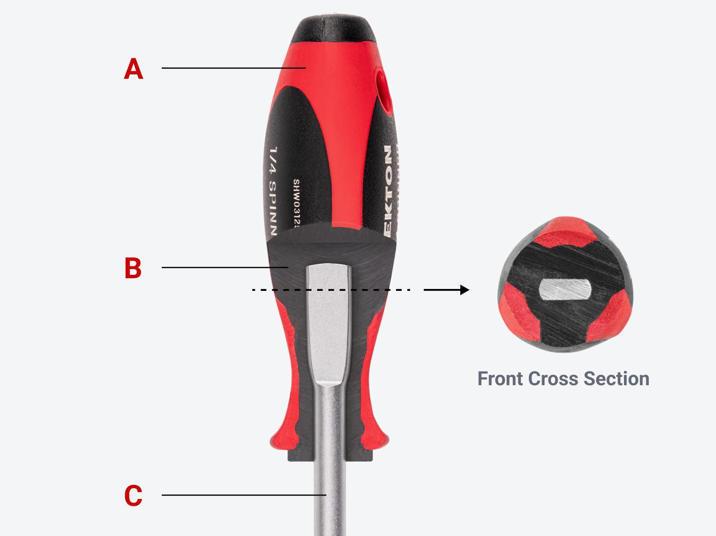 Cutaway of the spinner handle, with each part labeled