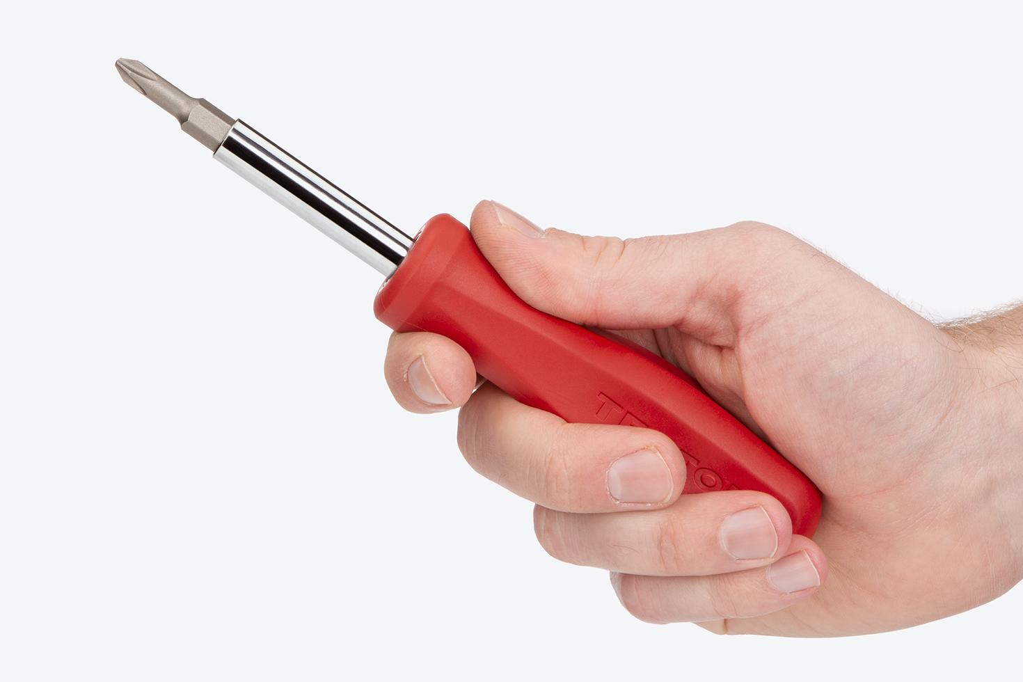 A red 6-in-1 driver handle