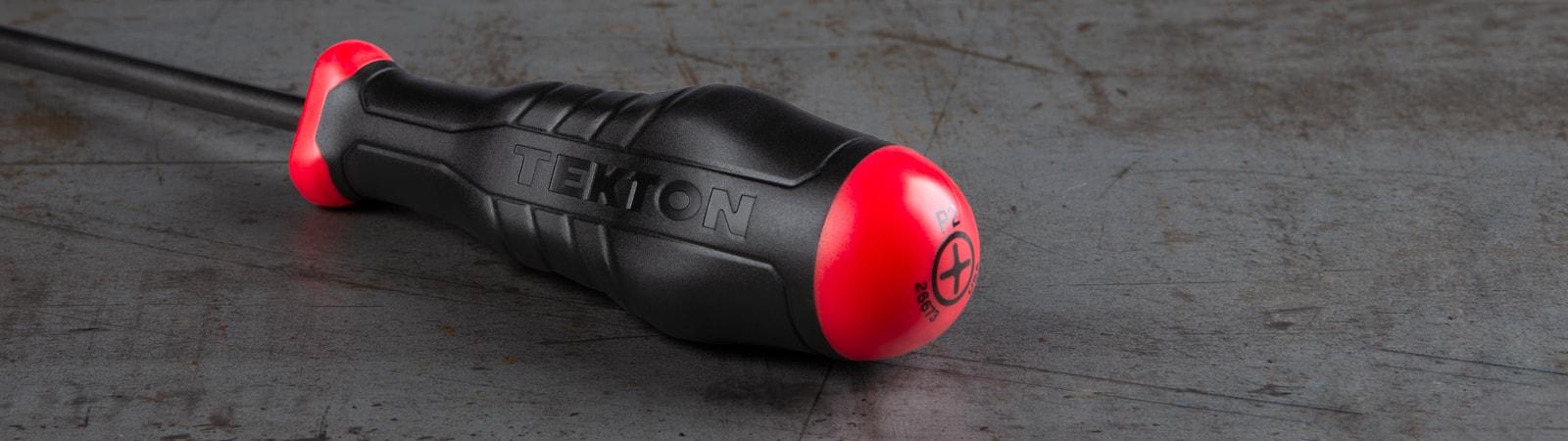 The tri-lobed handle end of a Tekton high-torque screwdriver.