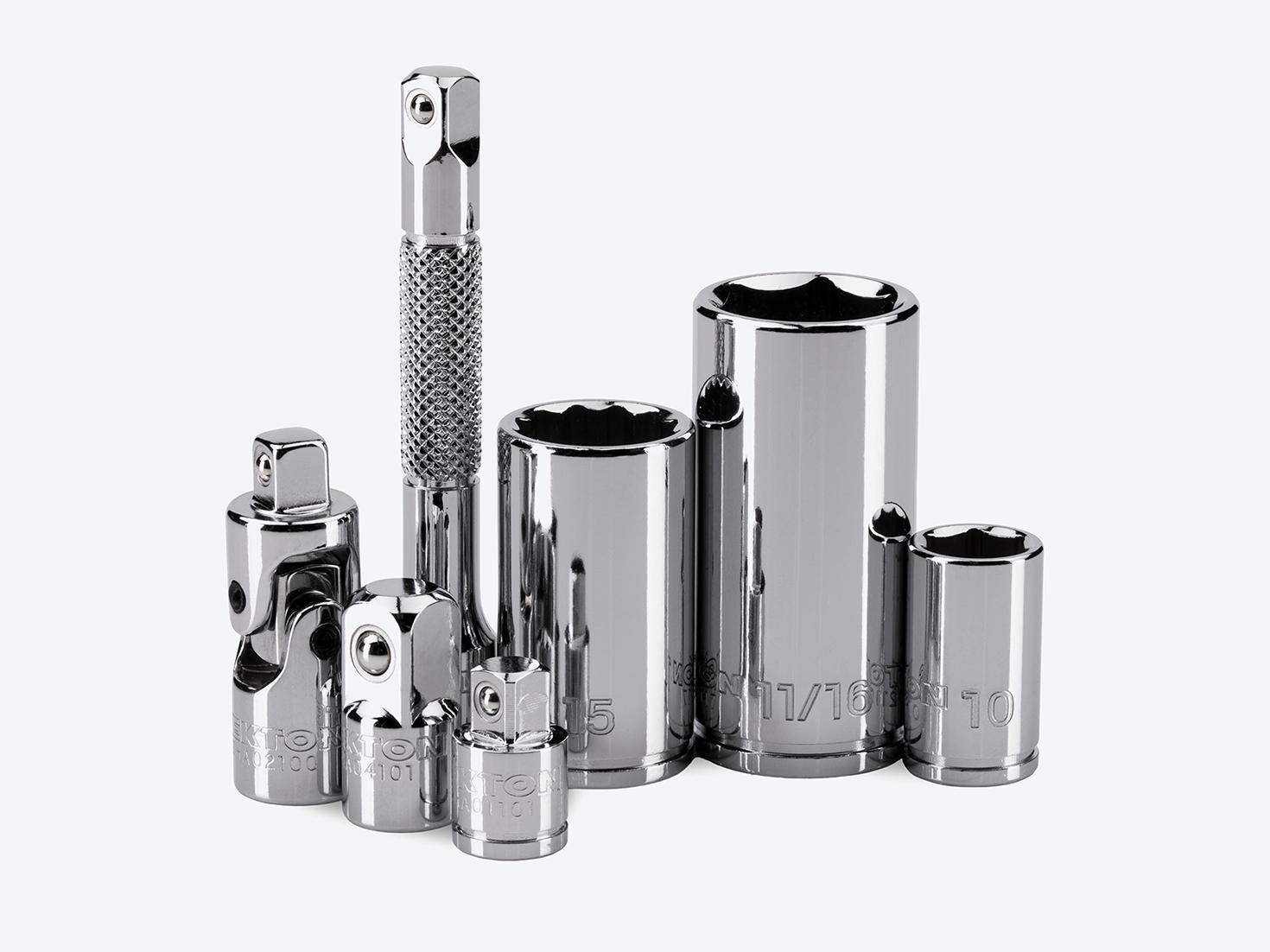 Tekton 1/4 inch drive sockets and accessories on a light gray background.