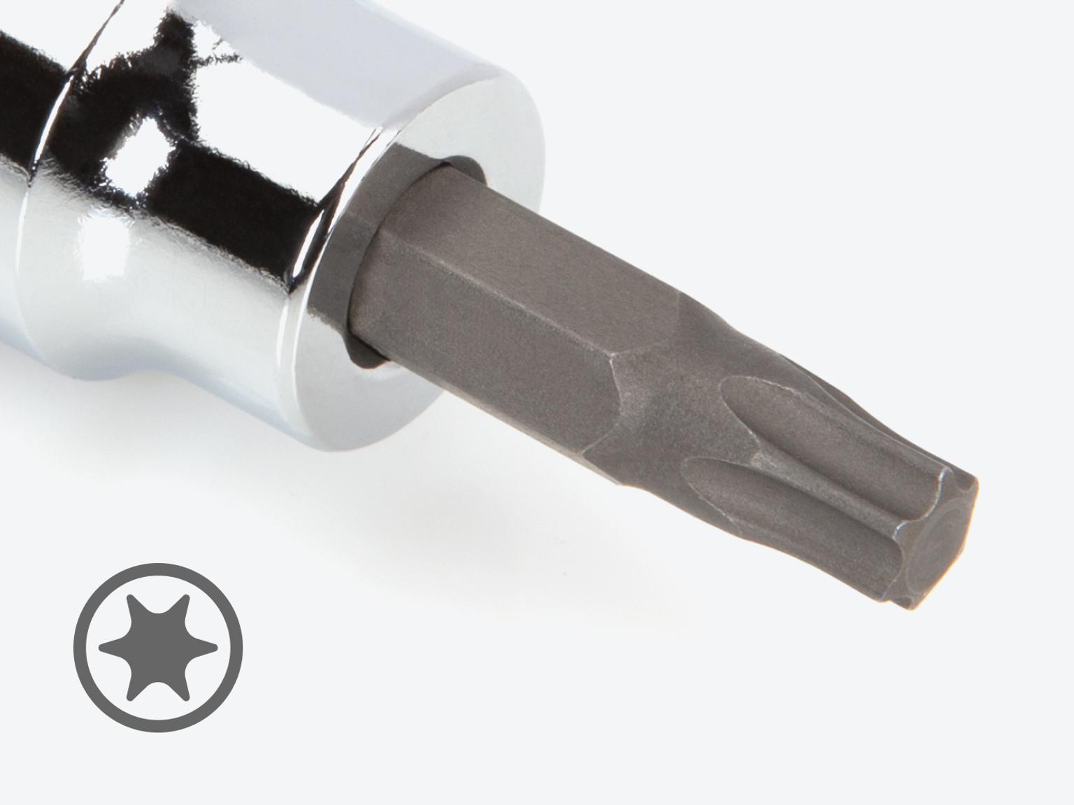 Close-up view of a Torx® hand drive bit socket