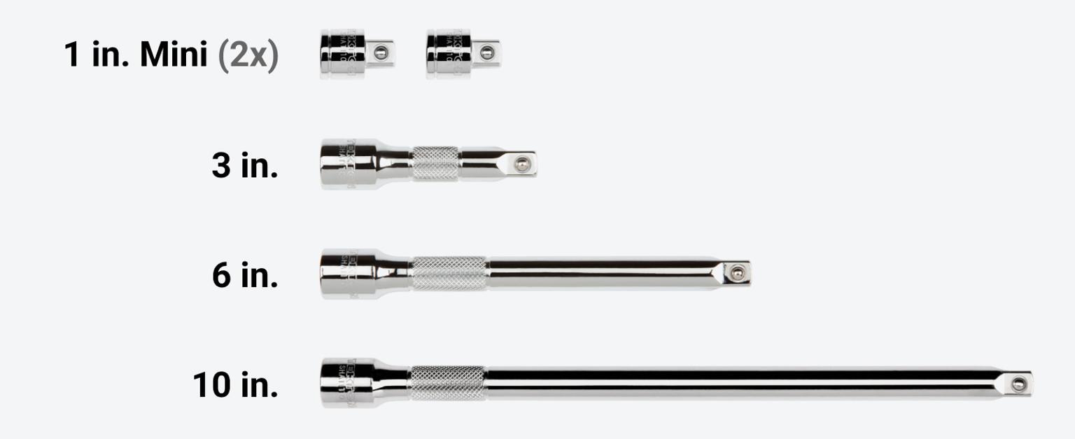 Set includes 1, 3, 6, and 10 inch extensions.