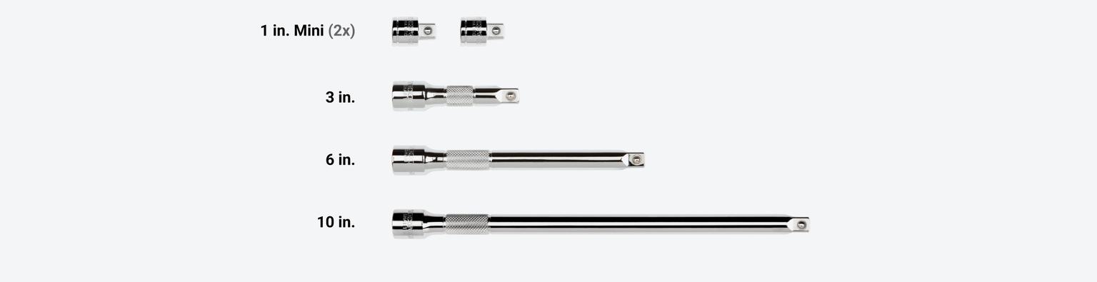 Set includes 1, 3, 6, and 10 inch extensions.