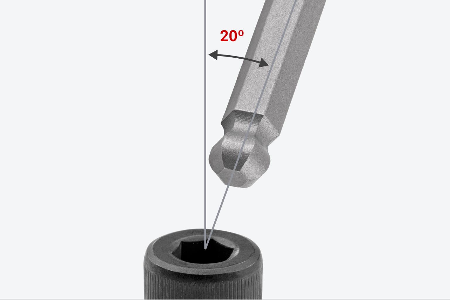 The ball end has a 20º angle to increase access