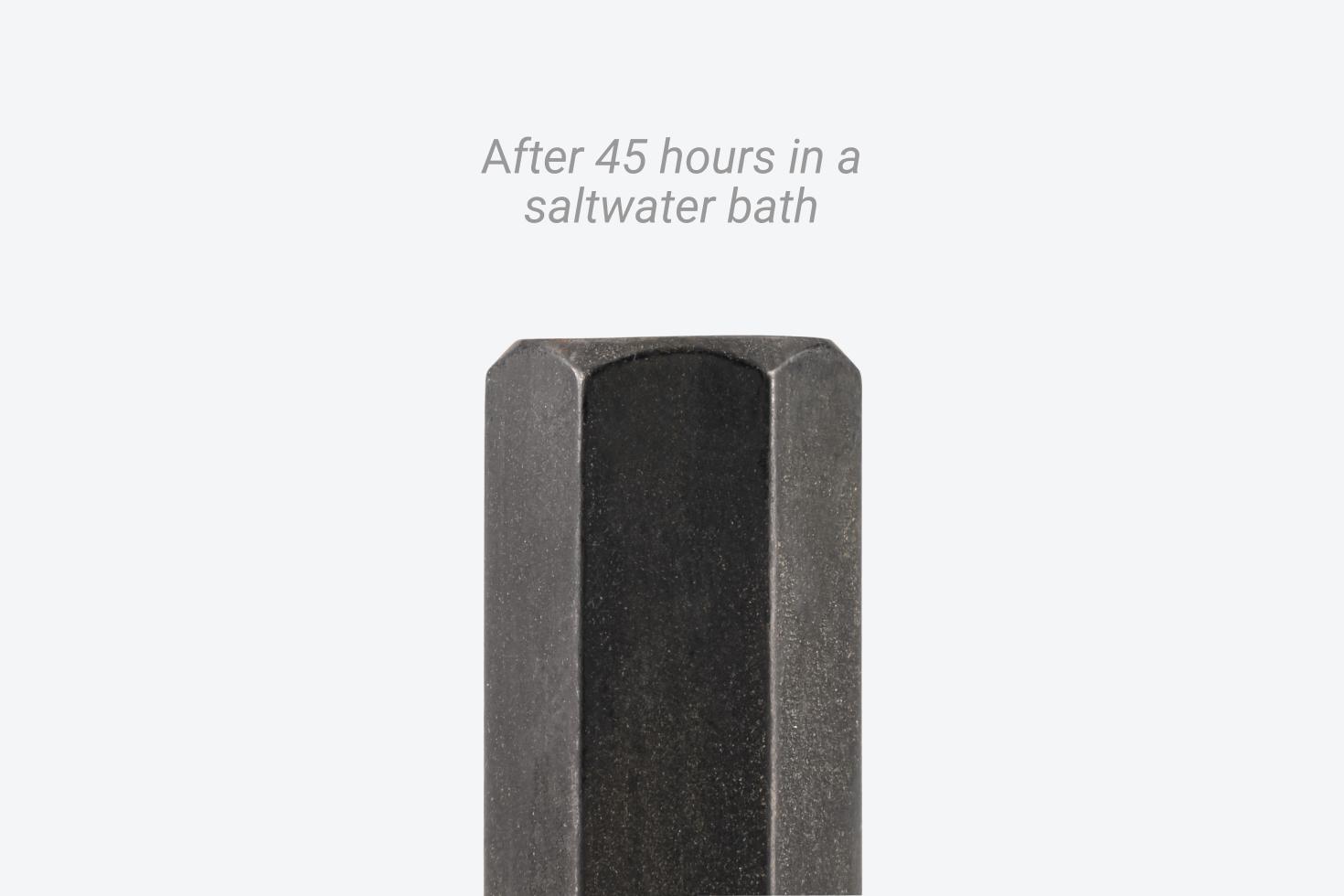 A Tekton flat end key after 45 hours in a saltwater bath