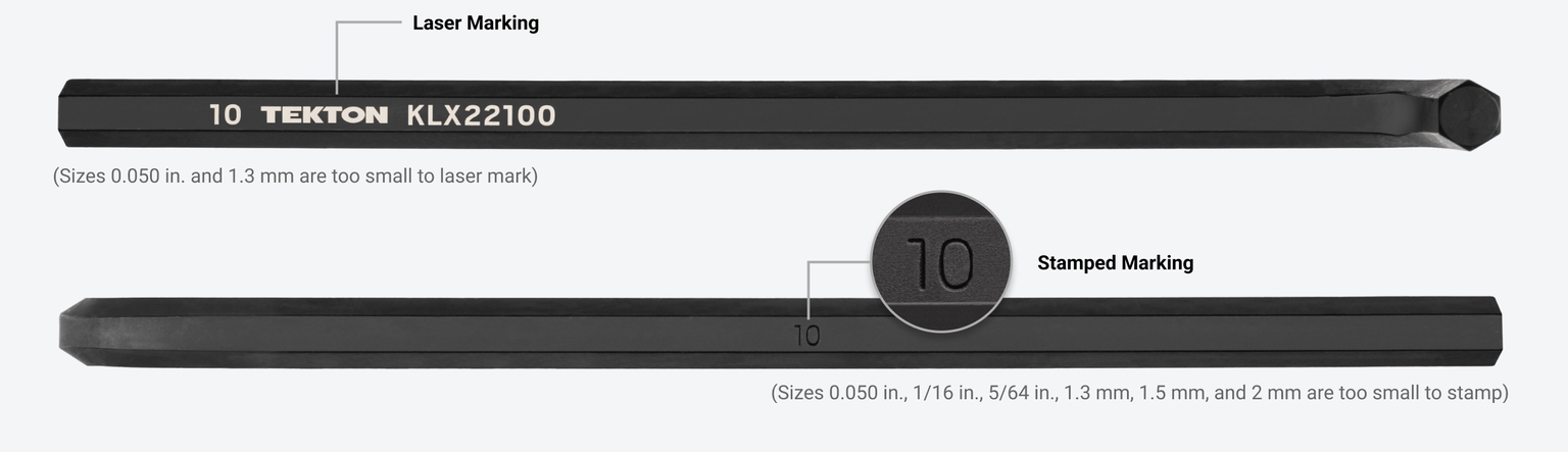 Tekton's flat end hex key with laser marking and stamped sizes