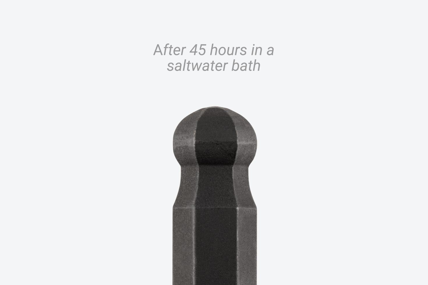 A Tekton ball end key after 45 hours in a saltwater bath
