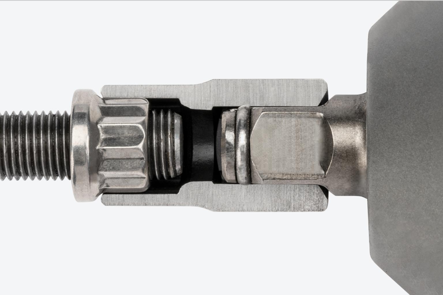 A cutaway view of a standard length impact socket on a fitting, showing the full-length socket well.