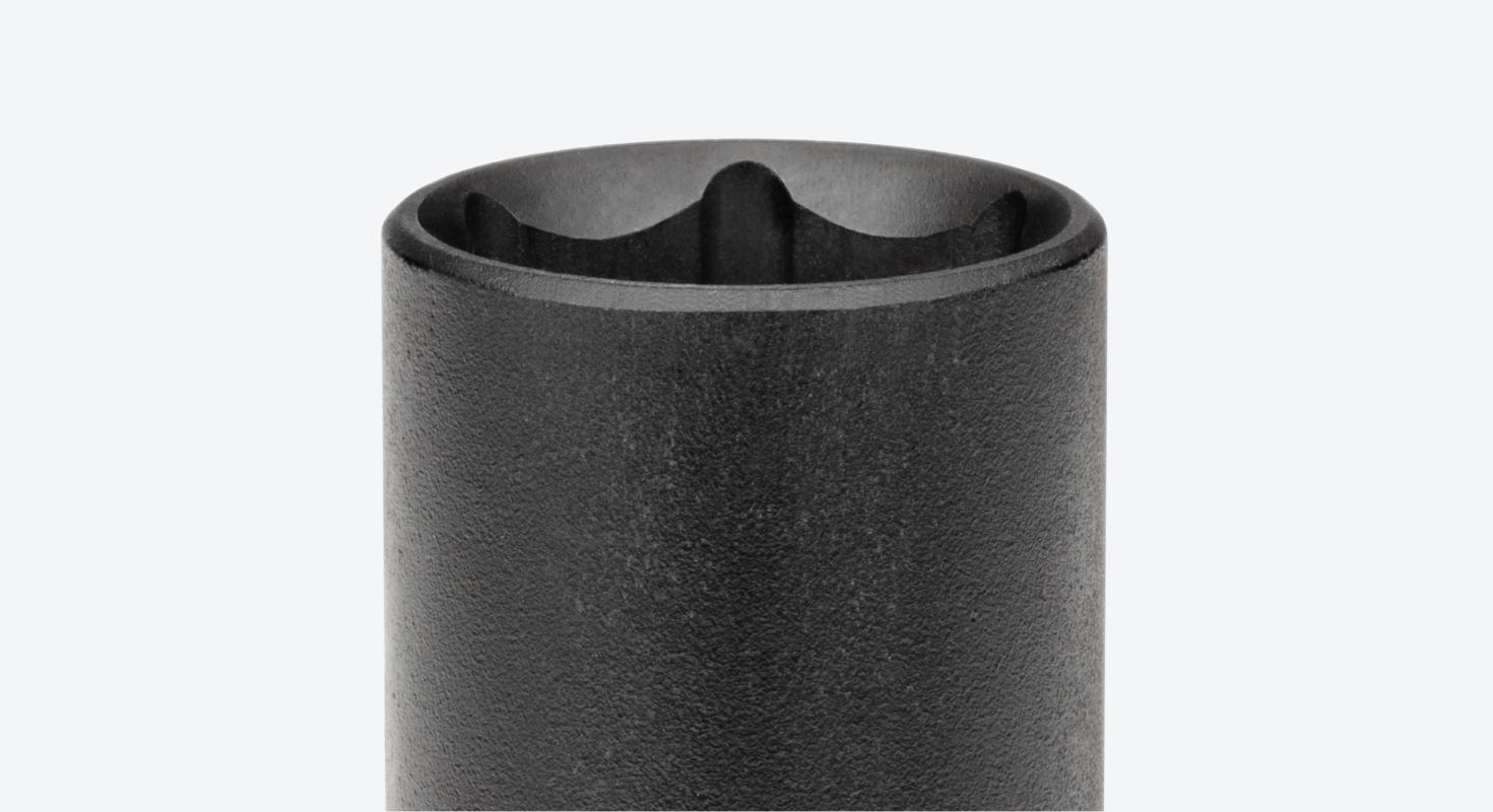 Close-up shot of the opening of an impact flip socket, showing the chamfered opening.