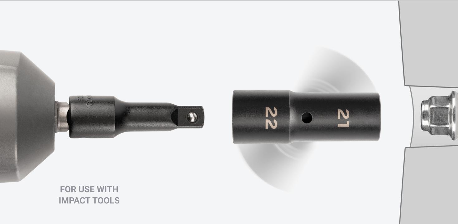 Graphic showing how a flip socket can be flipped to change the size.