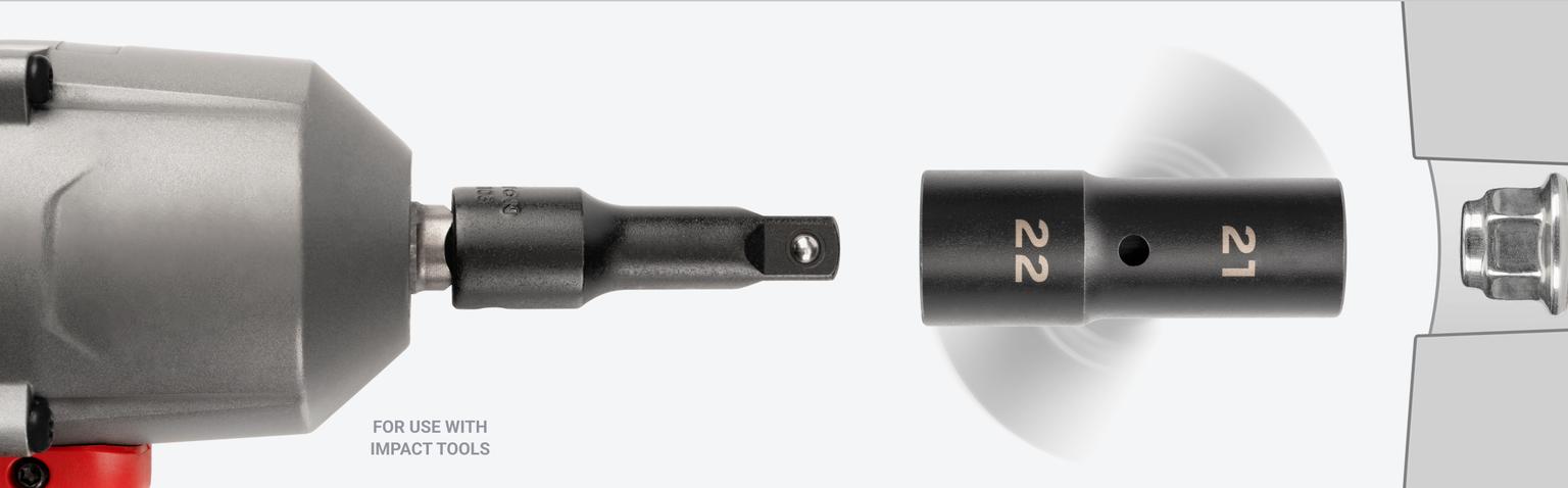 Graphic showing how a flip socket can be flipped to change the size.