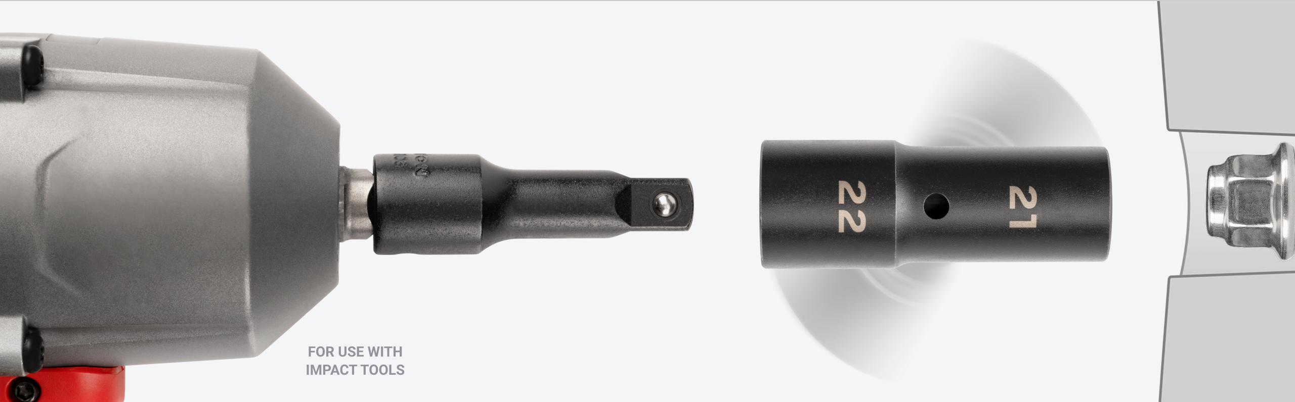 Graphic showing how a flip socket can be flipped to change the size.
