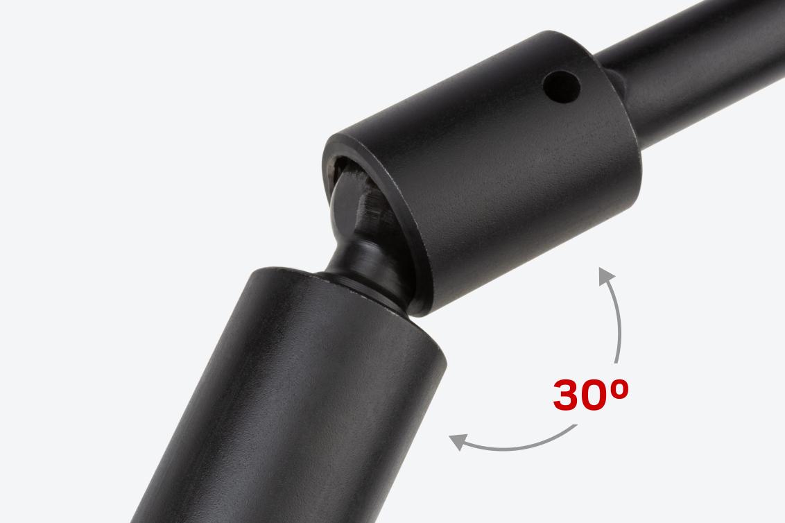 The universal joint has a 30 degree working angle