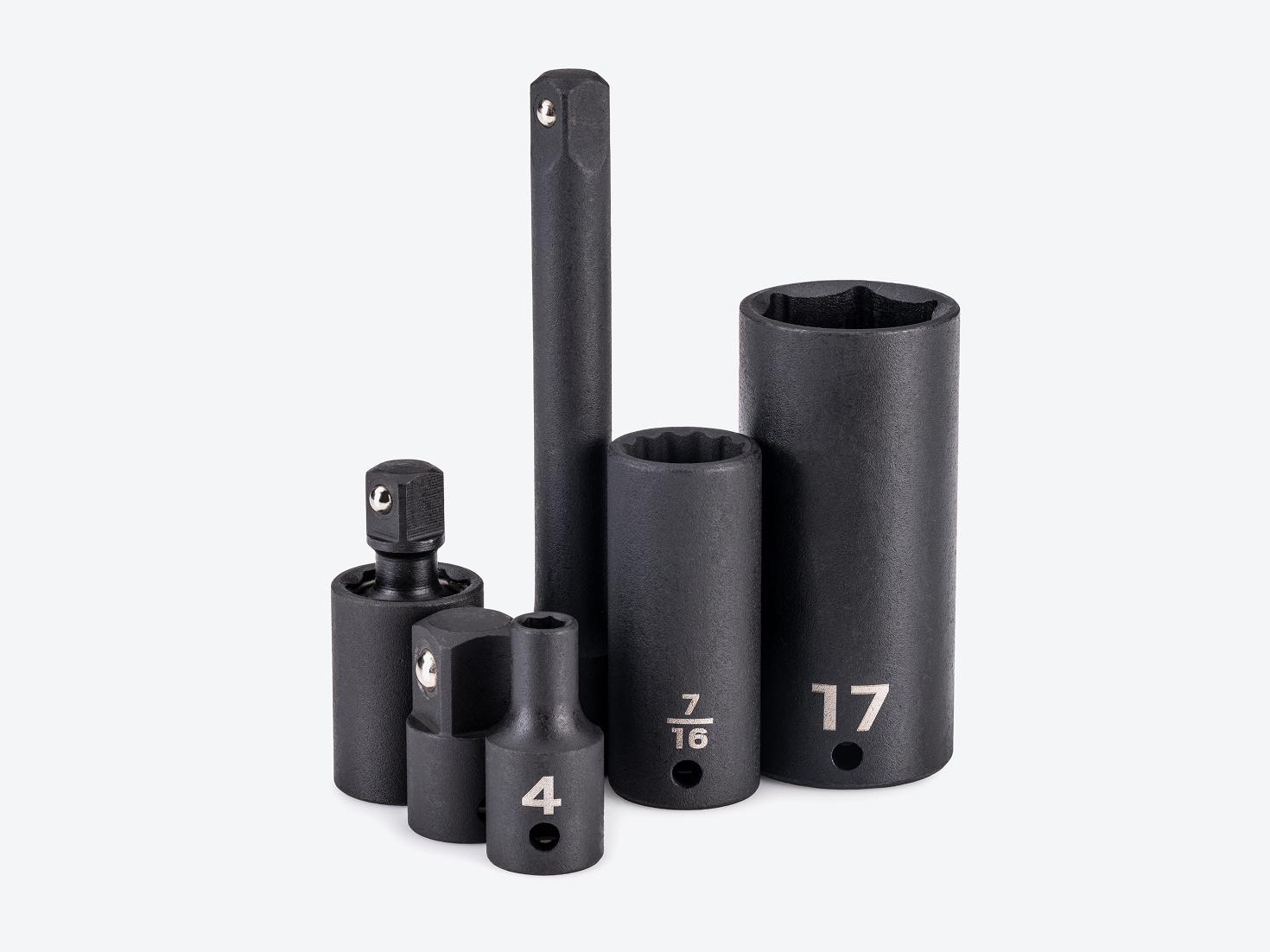 Tekton 1/4 inch drive impact sockets and accessories on a light gray background.