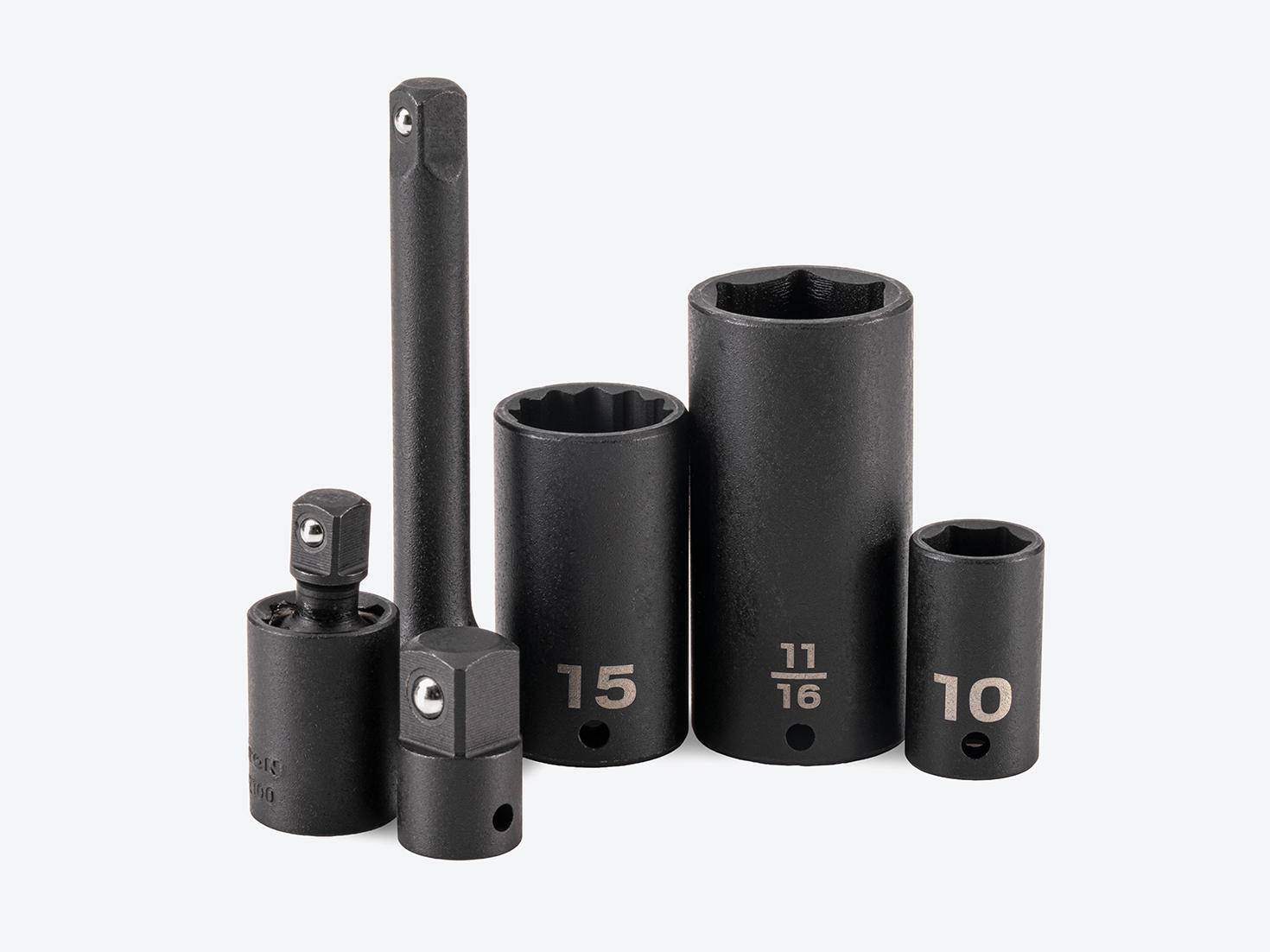 Tekton 1/4 inch drive impact sockets and accessories on a light gray background.