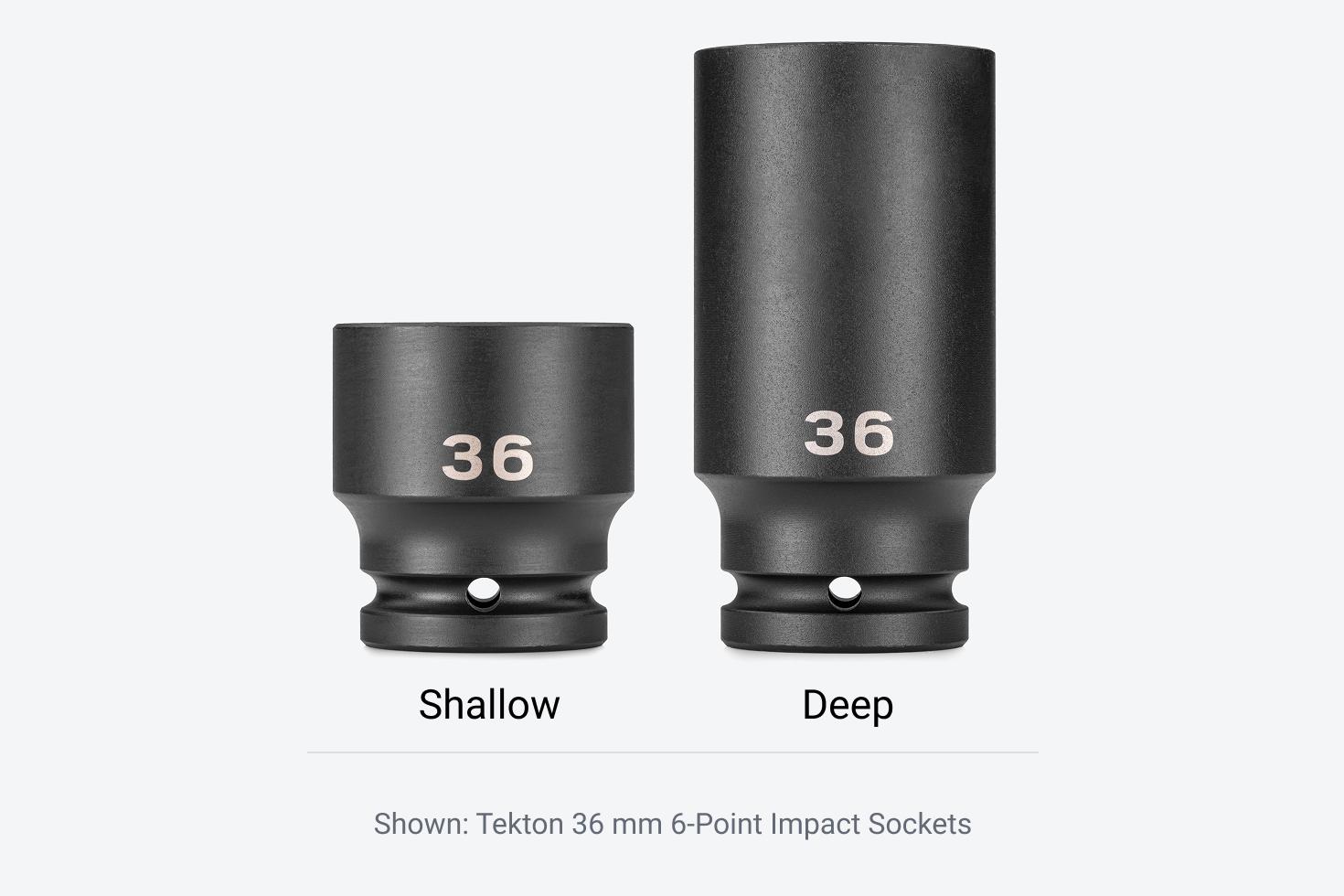 Image showing Tekton 36 mm 6-Point Impact Drive Sockets in shallow and deep lengths