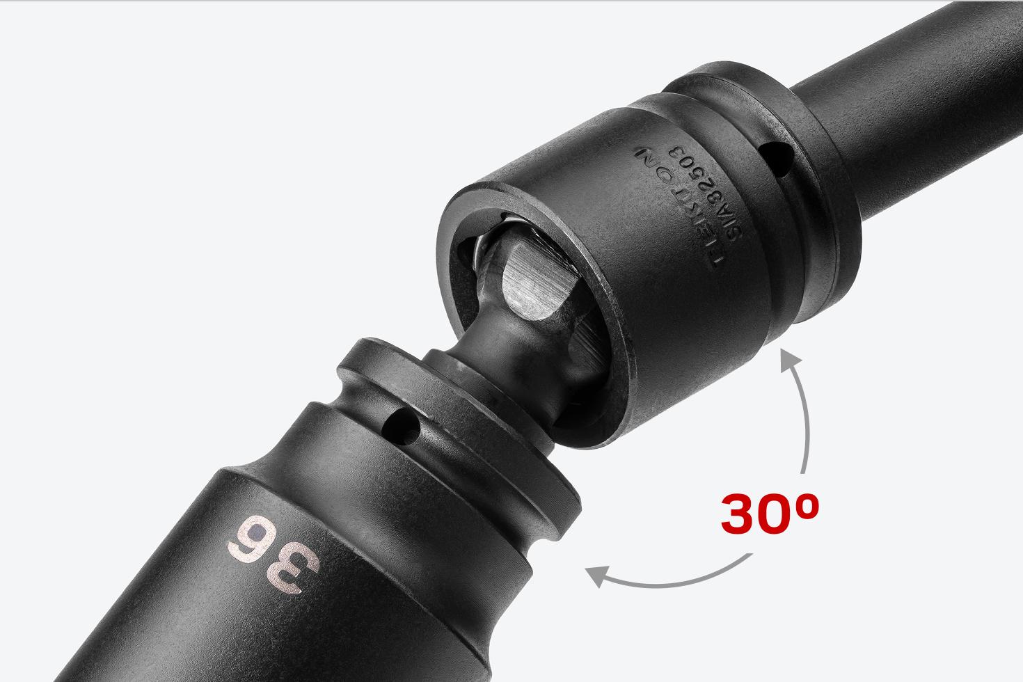 The universal joint has a 30 degree working angle