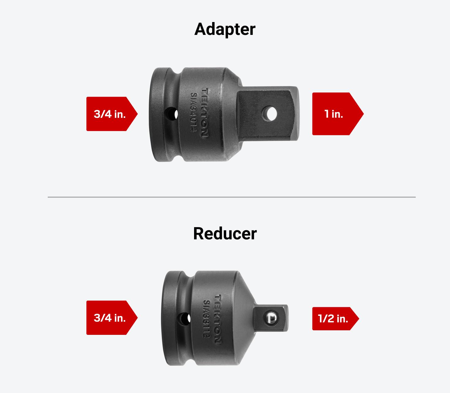 Tekton impact adapter #SIA34014 and impact reducer #SIA33112 on a light gray background.