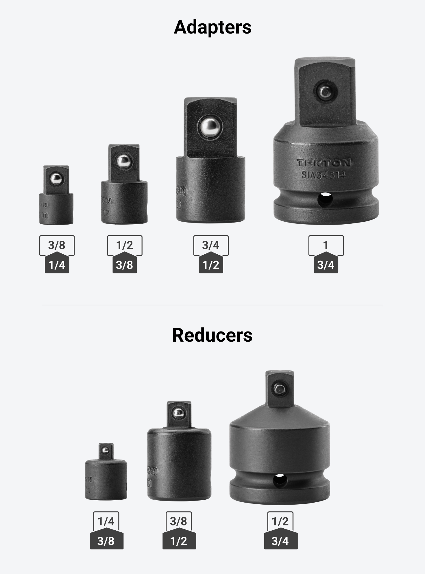 Impact Adapter/Reducer Set (1/4, 3/8, 1/2, 3/4 Inch Drive) | TEKTON
