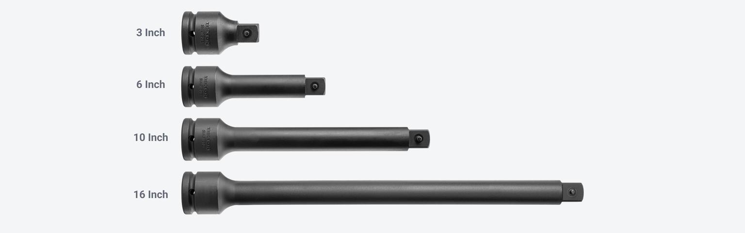 Tekton 3/4 inch drive impact extensions are available in 3 inch, 6 inch, 10 inch, and 16 inch lengths.