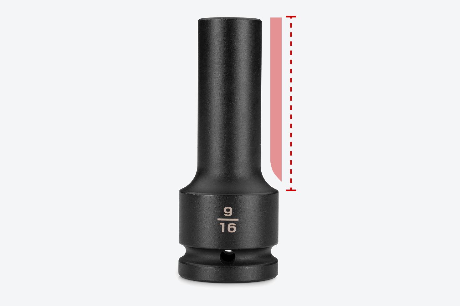 A deep impact socket with a graphic showing the fully stepped shoulders