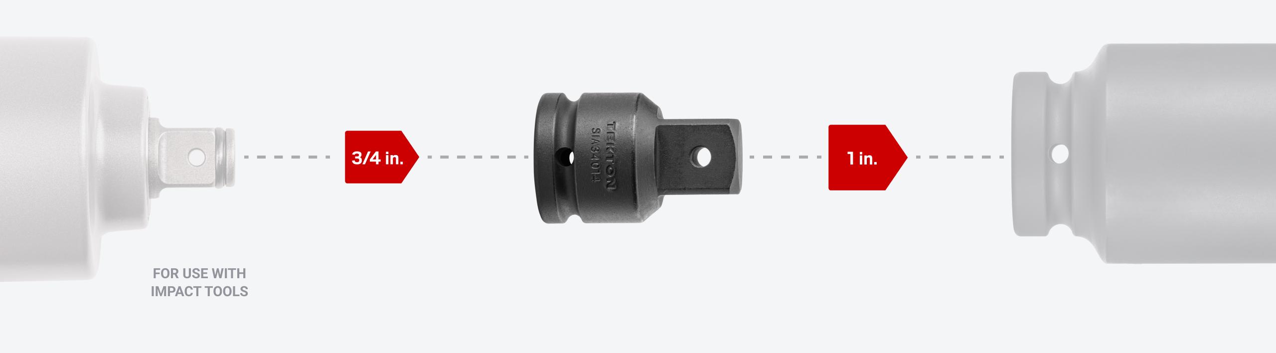 Attach the adapter to your 3/4 inch drive tools and connect it to 1/2 inch drive sockets. The reducer is for use with impact tools.