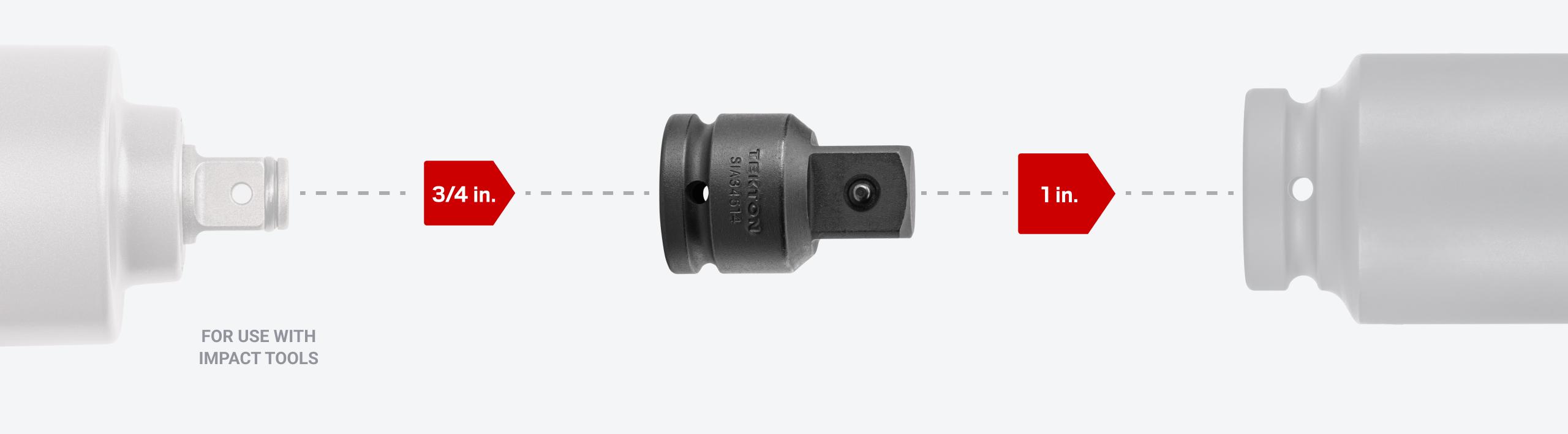 Attach the adapter to your 3/4 inch drive tools and connect it to 1/2 inch drive sockets. The reducer is for use with impact tools.
