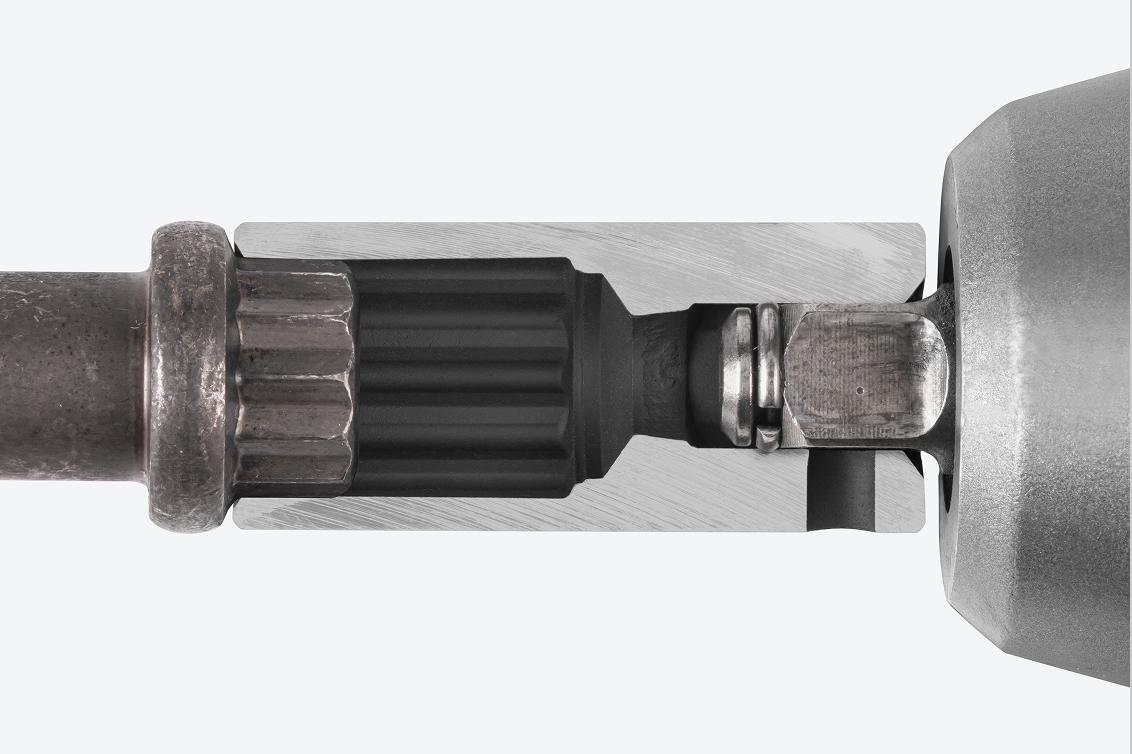 A semi-deep 12-point impact socket cut in half to show the full-length socket well