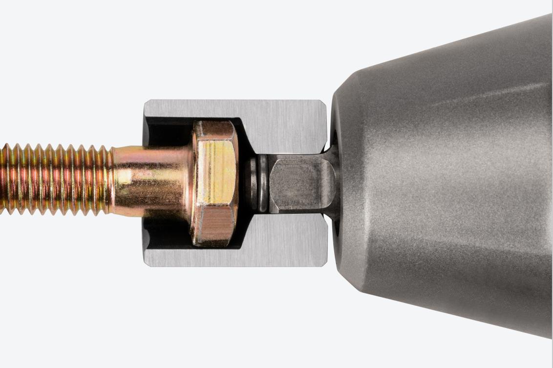 A shallow 6-point impact socket cut in half to show the full-length socket well