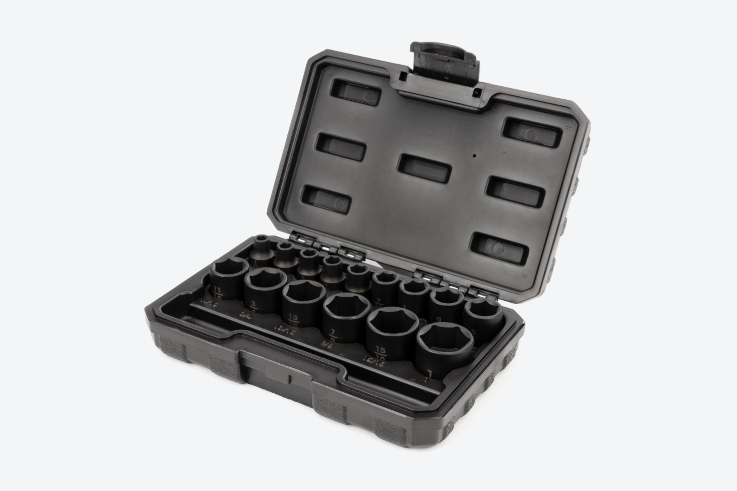 Tekton impact socket set #SID91300 in a black blow mold case.