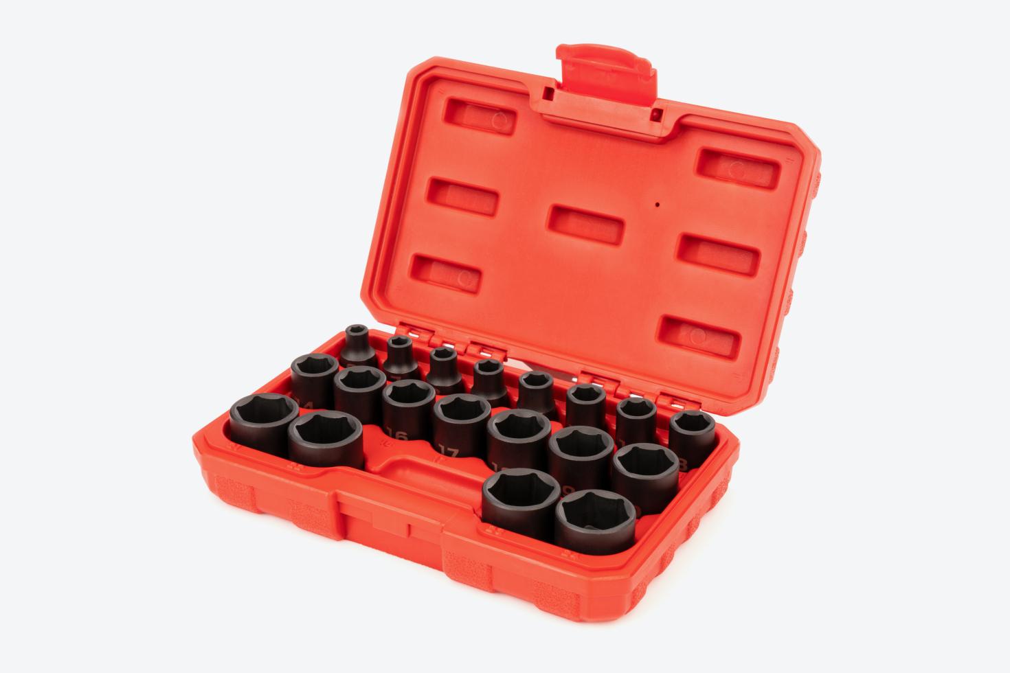 Tekton impact socket set #SID91302 in a red blow mold case.