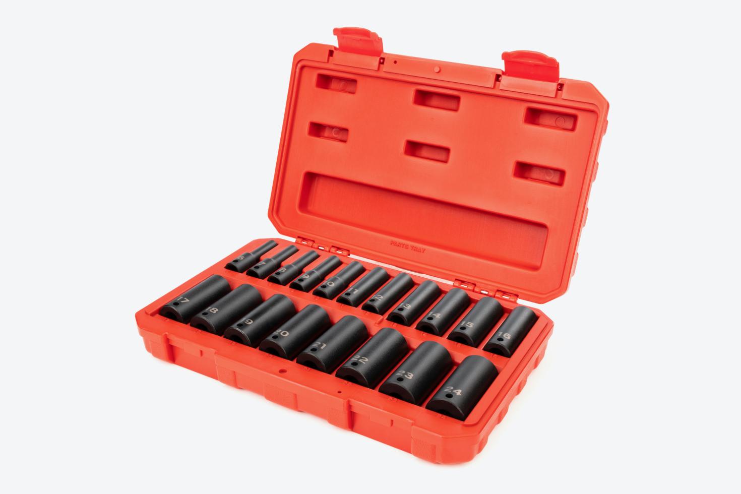 Tekton impact socket set #SID91303 in a red blow mold case.
