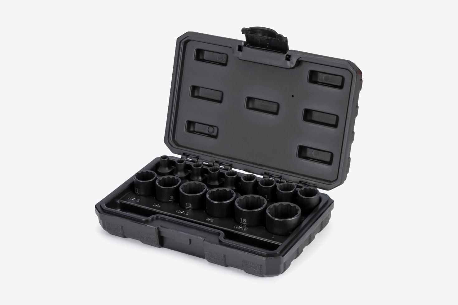 Tekton impact socket set #SID91304 in a black blow mold case.