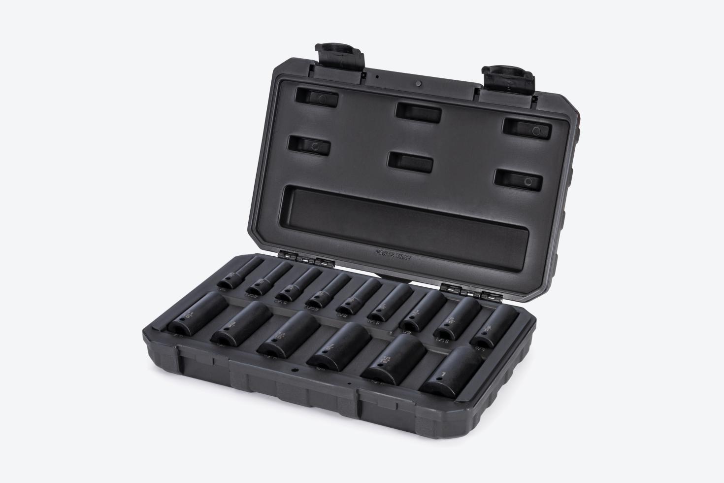 Tekton impact socket set #SID91305 in a black blow mold case.