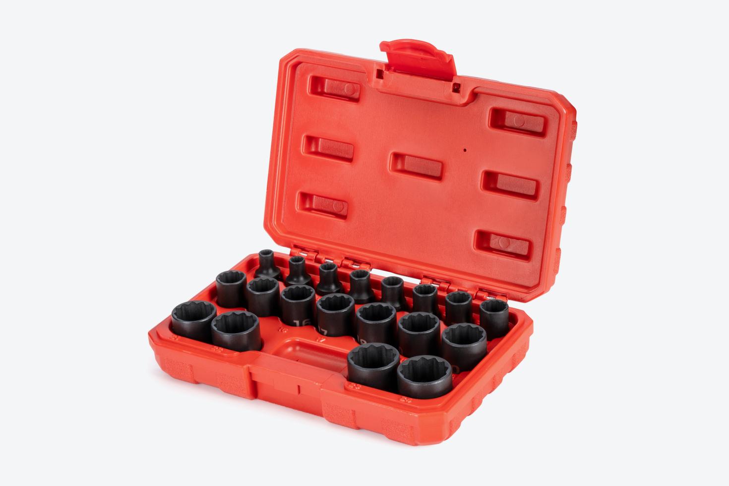 Tekton impact socket set #SID91306 in a red blow mold case.