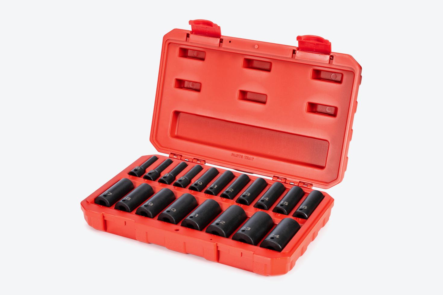 Tekton impact socket set #SID91307 in a red blow mold case.