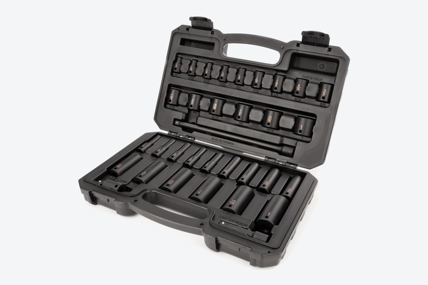 Tekton impact socket set #SID91400 in a black blow mold case.