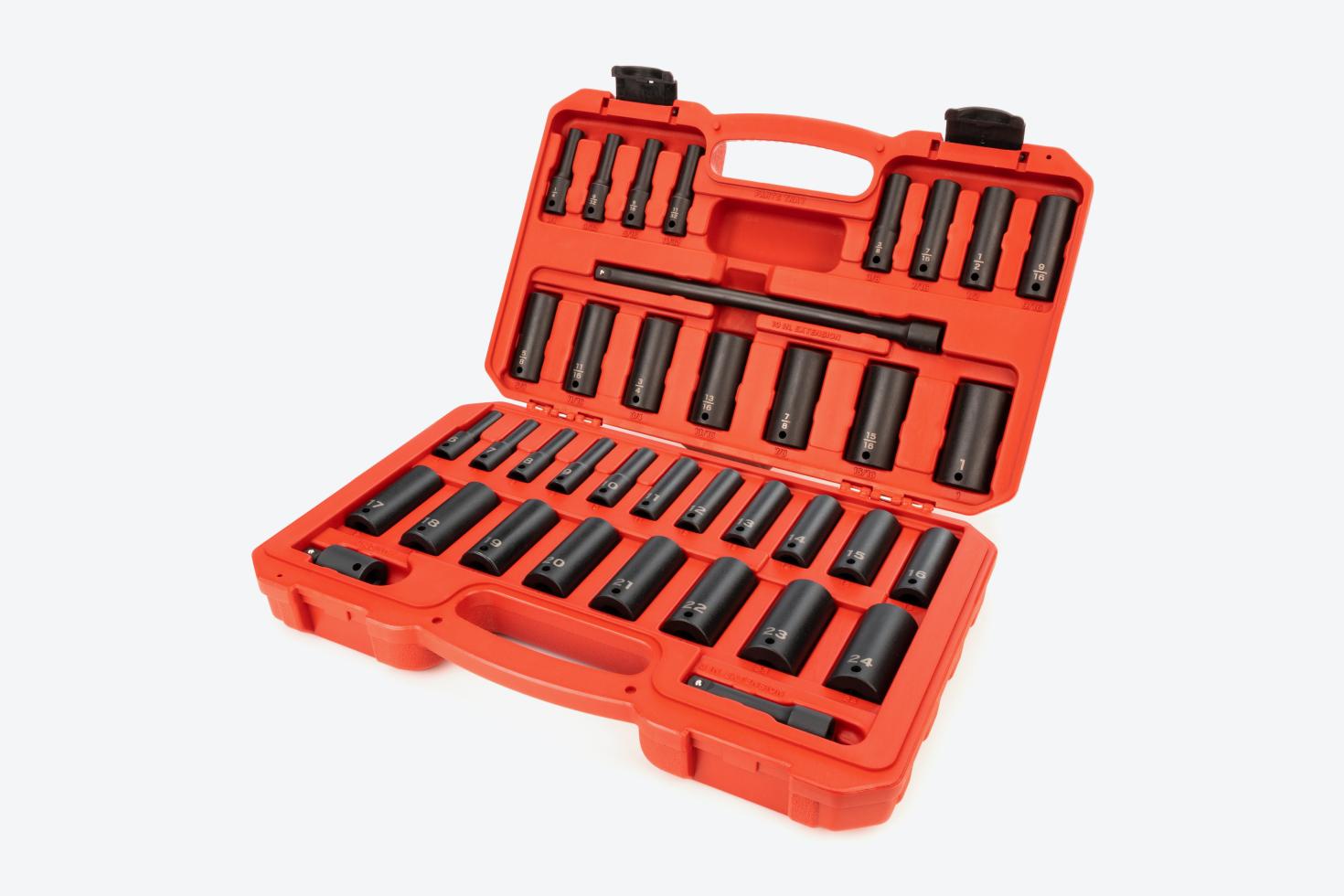 Tekton impact socket set #SID91403 in a red blow mold case.